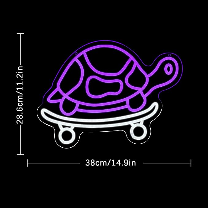 Skateboard Turtle Neon Sign for Wall Decor Skateboarding Neon Light Sea Creature Led Light Sign Ocean Led Neon Wall Sign for Bedroom Skatepark Zoo Fish Shop