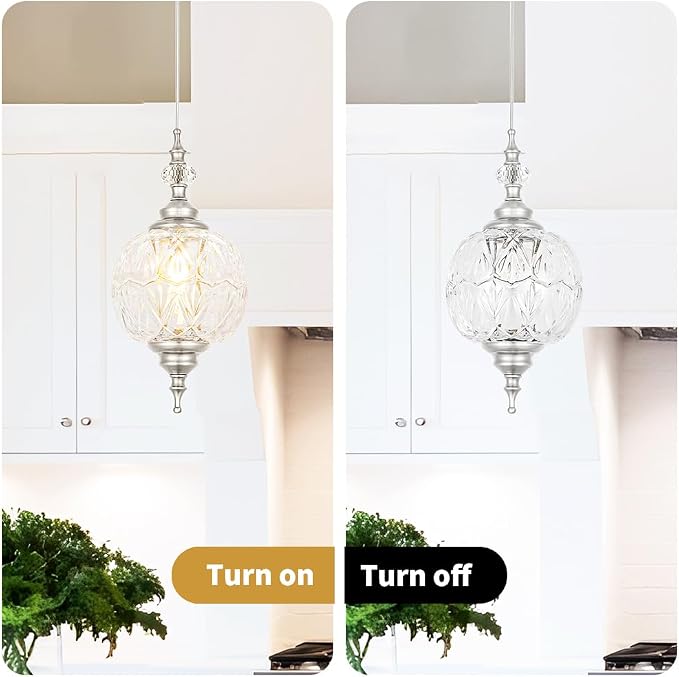 Brushed Nickel Pendant Lights Kitchen Island 2 Pack, Vintage Bathroom Pendant Light with Detachable Glass Shade, Adjustable Hanging Light for Kitchen Island Lighting, Farmhouse, G9 Base