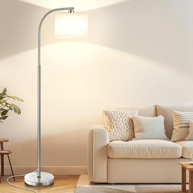 Floor Lamp for Living Room,Modern Standing Lamps with 9W LED Bulb,65'' Silver Tall Floor Light with Fabric Shade,3 Color Temperatures Tall Lamp for Bedroom Office Study Room Corner Dining Room