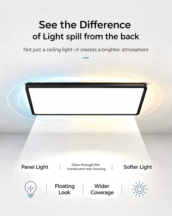 2Pack Black 37.8In Flush Mount Ceiling Light, 24W 5280lm Thyristor (TRIAC) Dimmable Rectangle LED Ceiling Light,3-CCT 3000-6500K with Memory Funcation,IP54 for Kitchen/Bathroom/Hallway/Office