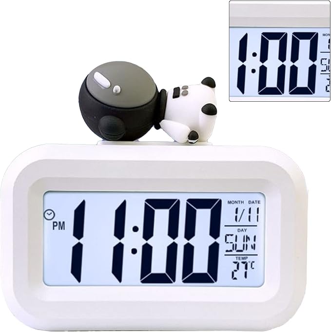 Ymiko Cartoon LED Alarm Clock Cute Desktop Electronic Digital Clock with Temperature Display Night Light for Kids Bedroom Decor