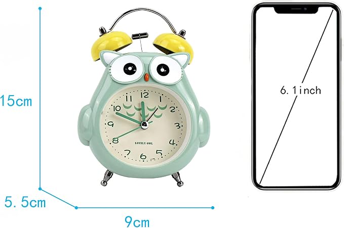 Aisi Kids Alarm Clock Cute Cartoon Owl Loud Bell Alarm Clock Non-Ticking Desk Clock with Night Light
