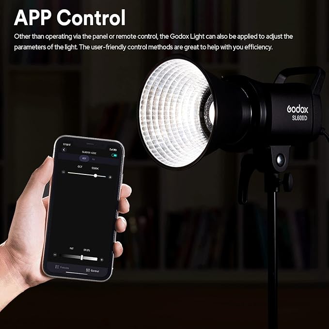 Godox SL60 SL60IID 70W LED Video Light, Cob Video Light Bowens Mount LED Studio Light, Support APP Control, CRI96+ TLCI97+, Daylight 5600K, 18600Lux@1m, Built-in 8 FX Effects, Dimmable Brightness