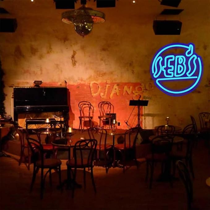Seb's Neon Sign Jazz Blue LED Neon Light Sign for Wall Decor, Dimmable USB Powered Movie Light Up Sign for Bedroom Bar Club Man Cave Music Studio Party, Music Fans Gifts