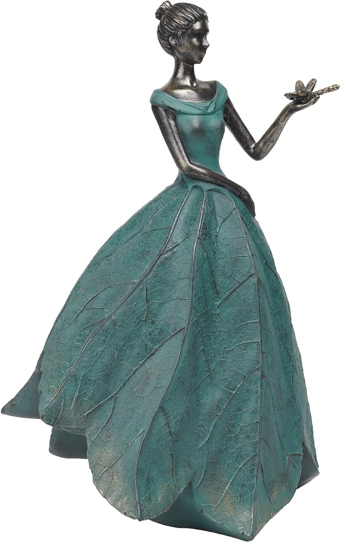 Guichifun Fairy Statue, Leaf Angel Girls with Dragonfly, 12 x 8.5 x 18 | Resin, Home Decoration, Rustic Garden, Indoor/Outdoor, Yard Figurines Gift