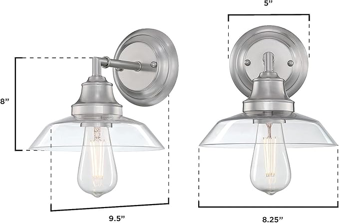 Westinghouse 6129100 Iron Hill Vintage-Style One Light Wall Fixture, Brushed Nickel Finish, Clear Glass