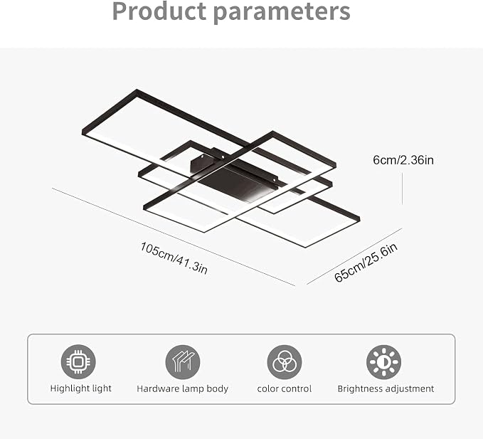 GEADI Modern 41.3in 3-Square LED Ceiling Light, 68W Black Flush Mount | Dimmable Rectangular Ceiling Lamp with Remote Control, 3000K-6000K, 5440 Lumens for Living Room, Dining Room and Kitchen