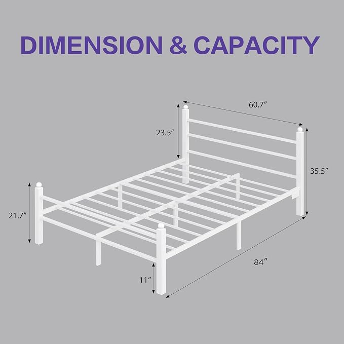 CollaredEagle Queen Bed Frame with LED Lights and Charging Station, White | Queen Size/ Metal Frame/ Built-in Charging Station/ RGB LED Lights/ Noise-Free/ 10.8 inch Under-Bed Storage