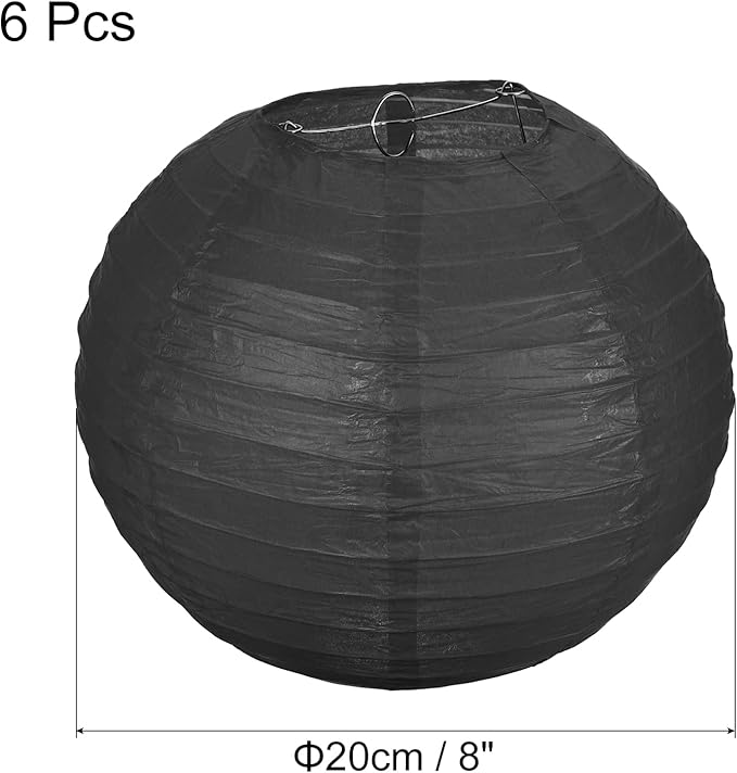 PATIKIL 8 Inch Paper Lanterns, 6 Pack Round Folding Hanging Lamp Shade for Wedding Home Party Festival Celebration, Black