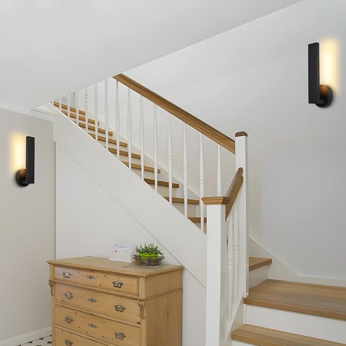Aluminum LED 18W Modern Wall Sconces Set of 2 Black | Wall Lighting Indoor Outdoor Hardwired Wall Lights for Office,Porch, Bedroom, Bathroom, Living Room,Stairway