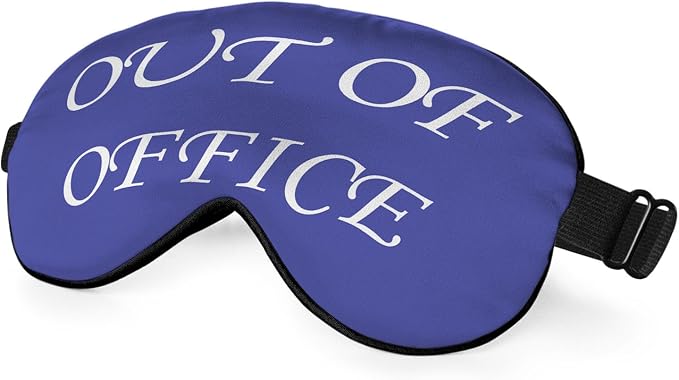 Out of Office Sleep Eye Mask Eye Cover Warning Reminder Slogan Blue White Silk Eye Mask for Sleeping with Adjustable Strap for Travel Nap Shift Work Office