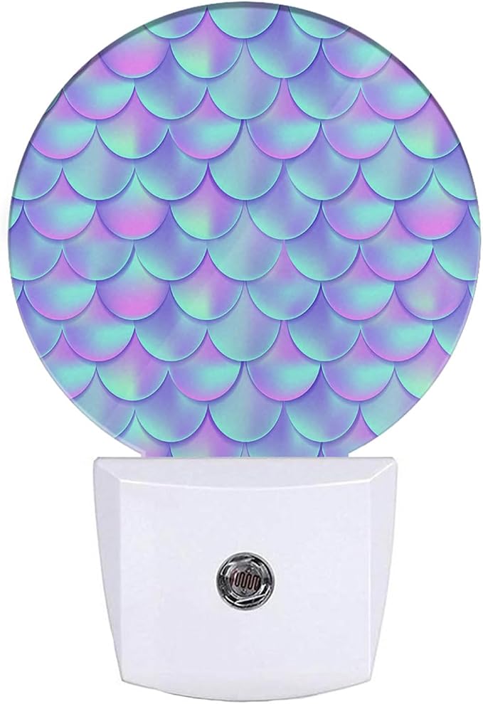 EKOBLA Mermaid Scales Night Light, Pink Purple and Blue Fish Scales Night Lights Plug Into Wall with Dusk to Dawn Sensor, Warm Nightlights for Bedroom, Bathroom, Hallway