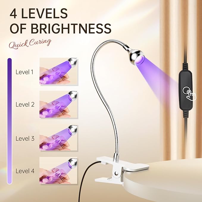 AORAEM U V Nail Lamp,Sliver 3W U V Light for Nails 35NM U V Gel X Nail Lamp with Gooseneck and Clamp for Gel Nail (AA-Silver)