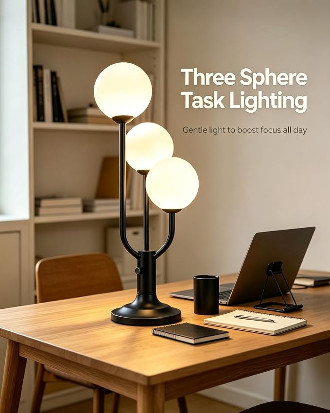 Globe Black Table Lamp for Bedroom Gift Dimmable G9 Bulbs Included | Modern Round Ball Lamp Nightstand Desk Lamp Ambient Warmwhite Bedside Lamps for Living Room Dining Party Home Office Decor