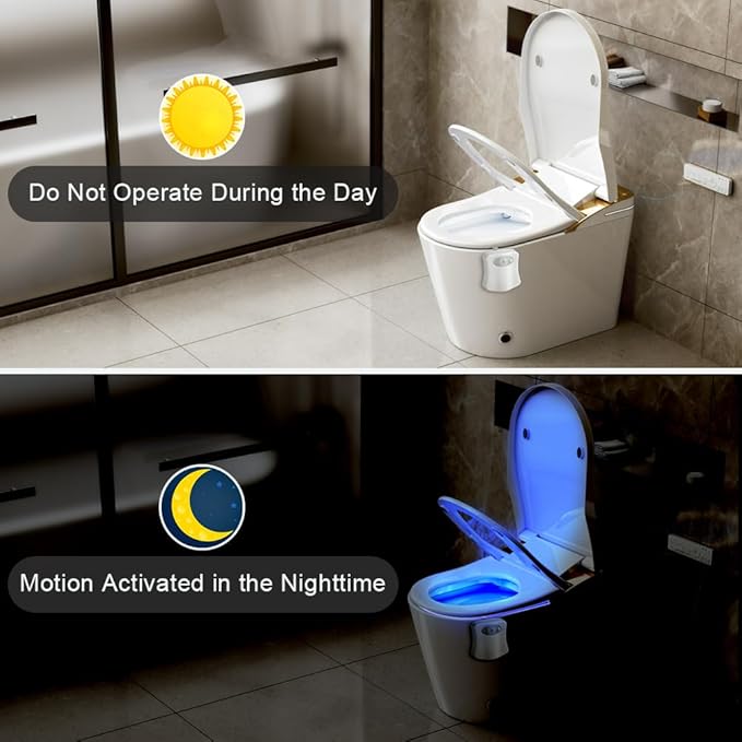 Toilet Lights Motion Detection Sensor, 2 Pack Smart Night Light for Bathroom, 16 Color Changing Inside Toilet Bowl Night Light, Cool Stuff Bathroom Accessories Decor for Boys Girls Men Women
