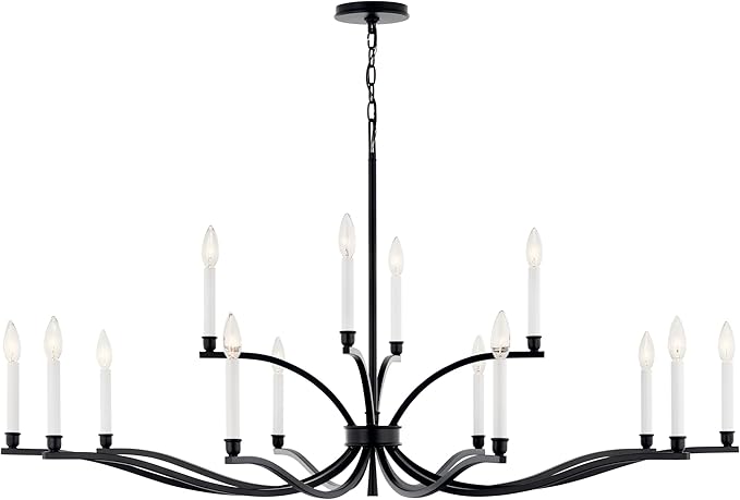 Kichler Malene 14-Light 2-Tier Chandelier, Updated Traditional Light in Black, Sloped Ceiling Compatible, for Foyer, Dining Room or Living Room (27.25" x 52.75"), 52698BK