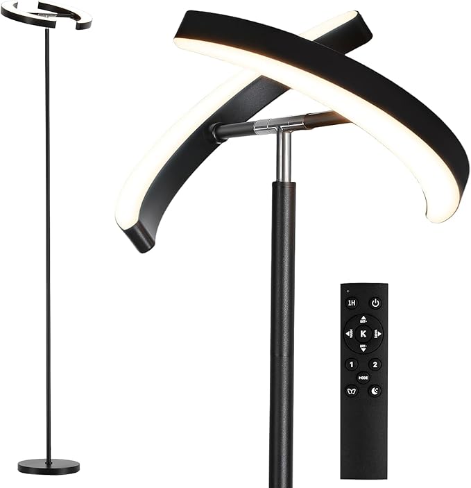 SUNMORY Floor Lamp for Living Room, 28W Bright LED Lamp with Remote Control | 1600lm Dimmable Rotatable Standing Light, 74" Tall Modern Reading Torchiere Uplighter for Bedroom Office Corner, Black