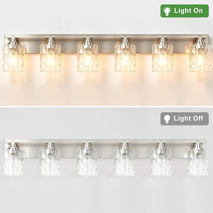 Modern Bathroom Lighting Fixtures Over Mirror, Vanity Lights for Bathroom, Wall Sconces with Clear Glass Shades, E26 Ceramic Socket, 6-Light 43-inch Brushed Nickel