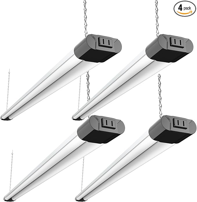 BBOUNDER 4Pack 4FT LED Shop Light, Reflector, 6500K Linkable, 40W=250W ETL | 4400LM, Surface or Hanging Mount, 48 Inch Utility Super Bright Shop Lights for Garage Workshop Car Detailing & DIYers, Black