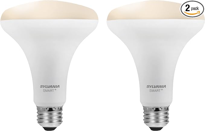 SYLVANIA SMART+ Bluetooth Mesh 60W Equivalent BR30 LED Light Bulb, Dimmable Soft White, Compatible with Alexa, 2 Pack