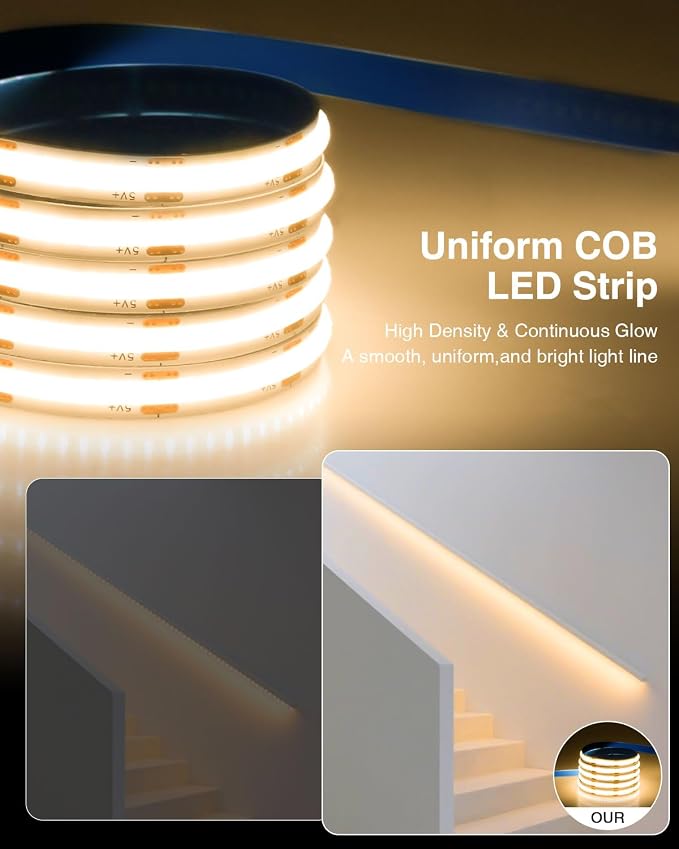 Aclorol 2 Pack USB COB LED Strip Lights 6FT 5V Dimmable LED Lights for TV | Warm White 3000K, CRI85+, 8mm Width, Flexible Tape Light for Display Cabinet Living Room Bedroom DIY Lighting Decoration