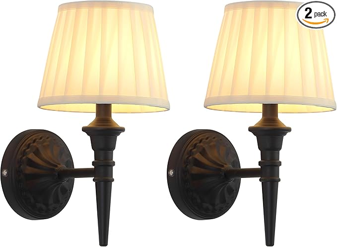 KDG Cordless Wall Sconces Set of 2, Small Wireless 5200mAh Rechargeable Battery Fabric LED Wall Lamps, Portables Lightings for Wall Painting, Living Room, Bedroom, Hallway, Gifts, Night Light (Black)