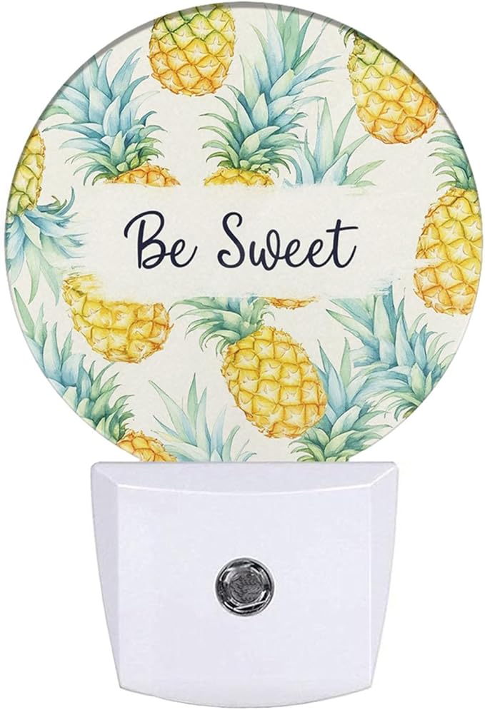 Plug-in Watercolor Pineapple Night Light Be Sweet Nightlight with Dusk to Dawn Sensor, Auto On/Off 0.5W Energy-Saving LED Lighting for Men Women Boys Girls Gift