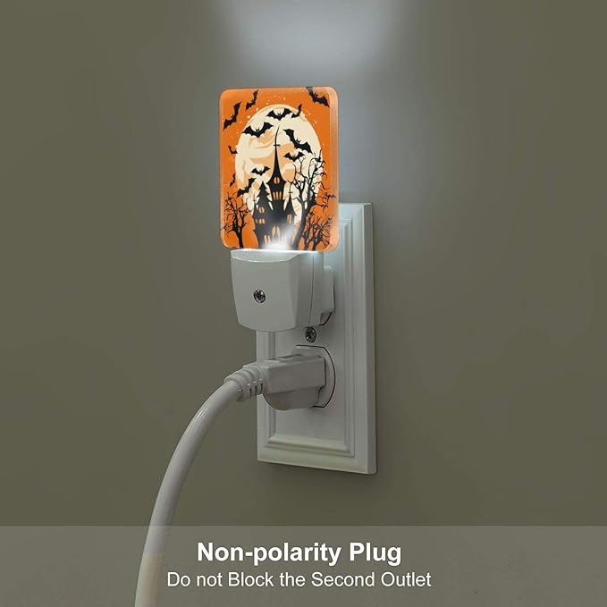 Halloween House Night Moon LED Plug-in Night Lamp 2 Piece Set, Auto Sensor Nightlights Set of 2 for Bedroom Bathroom Decorations
