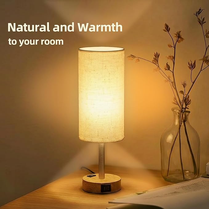 2-Pack Table Lamps, High-Sensitivity Touch, 3-Level Dimmable Bedside Lamp with AC Outlet | USB | and USB-C, Ideal Nightstand Lamps for Bedroom, Reading (2PCS, Warm&Wooden)