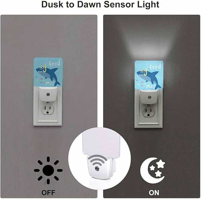 LED Night Light,Funny Cartoon Shark Kids LED Night Light Plug into Wall with Dusk to Dawn Light Sensor White Energy Efficient Nightlight for Bedroom Bathroom Hallway Living Room Kitchen