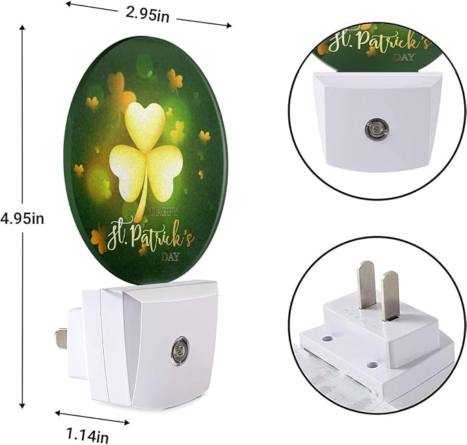 EKOBLA St. Patrick's Day Night Light, Glitter Golden Clover Leaf Night Lights Plug Into Wall with Auto Sensor for Home Decor