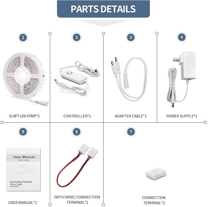 Led Strip Lights 65.6ft Warm White Dimmable Led Light Strip Flexible Rope Lights Kits with 24v Etl Power Supply, Adhesive Clips, Dimmer Switch and Connectors for Indoor Decor