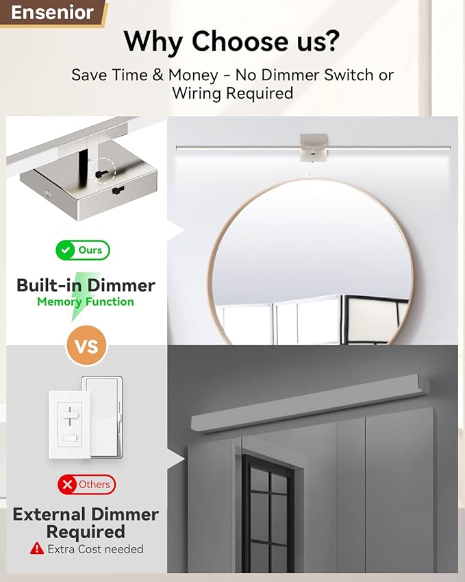 Ensenior Modern Brushed Nickel Bathroom Vanity Light 48 inch, Built-in Dimmer, 2100LM Dimmable 5CCT Led Bath Lights, Bar Vanity Light for Bathroom Mirror Cabinets Bedroom-FCC & ETL Certificated