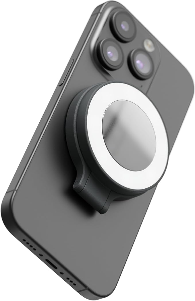 ShiftCam SnapPocket Light - LED Selfie Ring Light with Four Brightness Settings and Built in Battery - Magnetic Mount Snaps on to Any Phone - Flippable Design (Midnight)