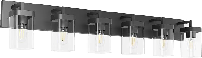 Bathroom Vanity Light, Square Design 6 Lights Morden Bathroom Lighting Fixtures Over Mirror, Black Vanity Light for Living Room/Bedroom