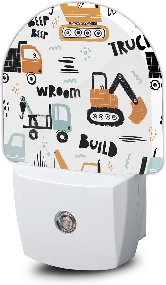 Cartoon Construction Truck Night Light, Night Light Plug into Wall with Dusk to Dawn Sensor, LED Lamp Energy Saving Lights for Men Women Boys Girls,Lamp for Bedroom Bathroom Hallway