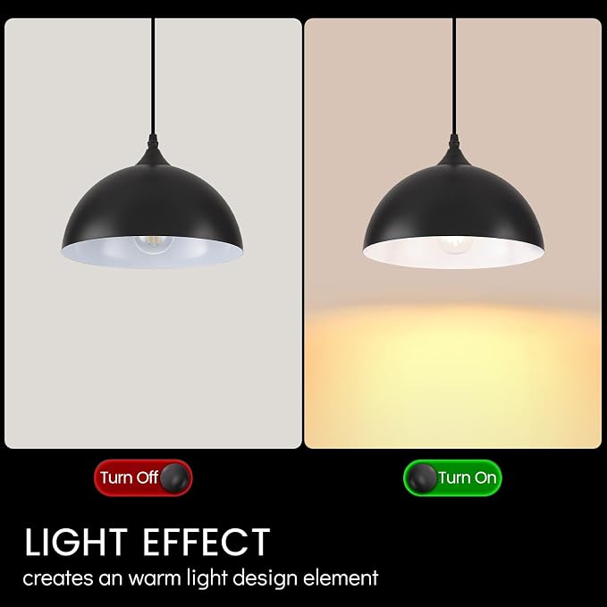 Farmhouse Pendant Lights Kitchen Island, 11.8 inches Black and White Pendant Light Fixtures, Black Dome Pendant Light, Modern Pendant Lights for Kitchen Island Dining Room Bedroom, 1 Pack