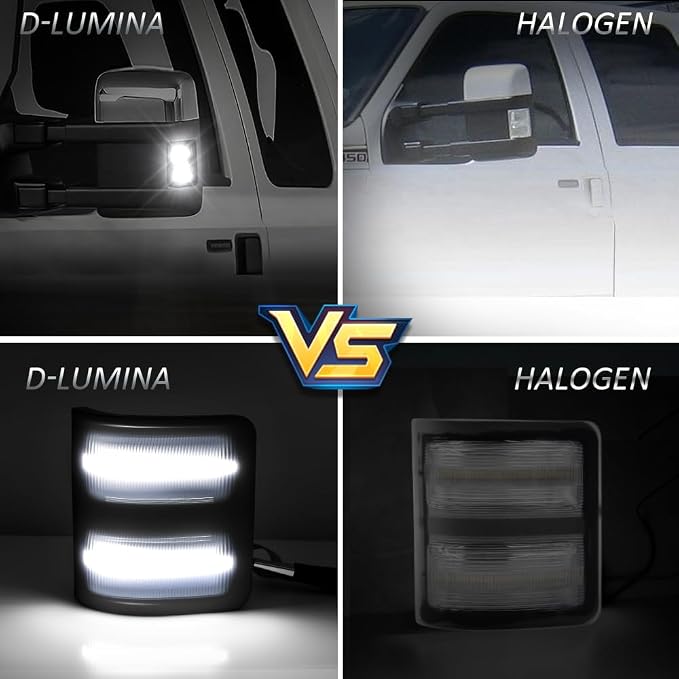Side Mirror Lights Smoked Lens White for 2008-2016 Ford F250 F350 F450 F550 | LED Side Mirror Marker Lights, White Turn Signal Mirror Light, Replace OEM Mirror Marker Lamps, Pack of 2