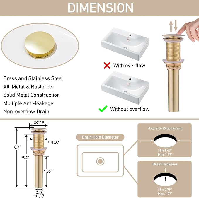 LED Bathroom Sink Faucet, Brushed Gold Waterfall Single Hole Handle Vanity Faucets for Sinks 1 Hole with Metal Pop Up Drain and 2 Water Supply Lines, Stainless Steel Spout
