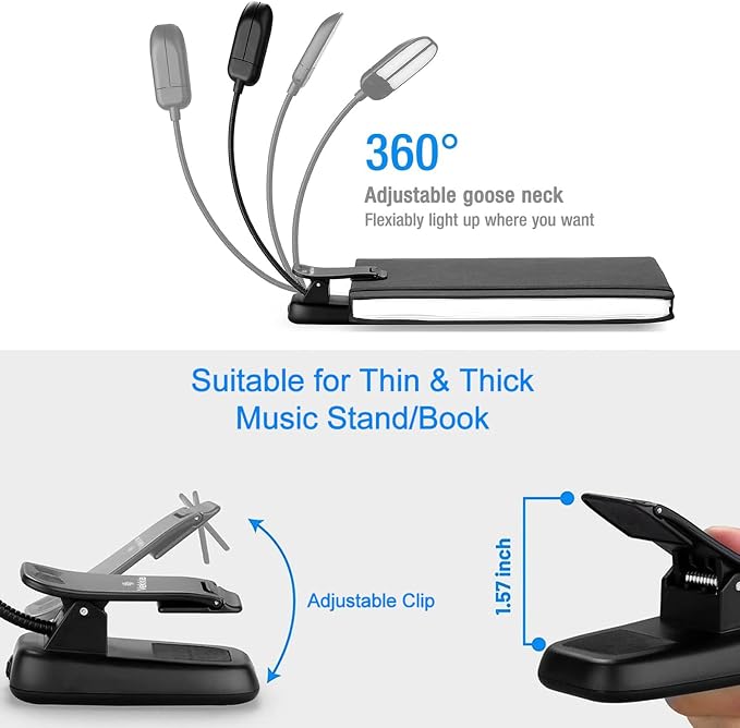 Vekkia 14 LED Rechargeable Book Light for Reading at Night | Eye-Care Reading Light for Books in Bed/180° Adjustable, Clip on Lamp/3 Color Temperatures, Lightweight