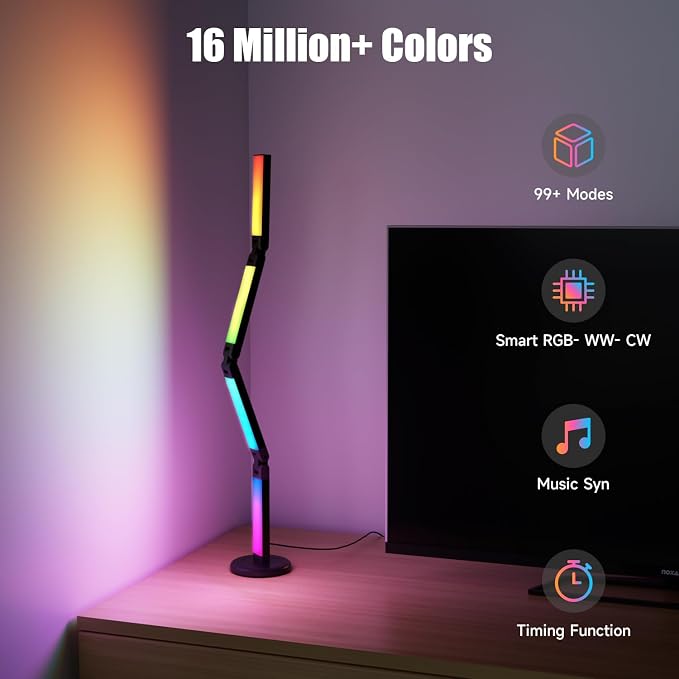 Led Desk Lamp with Atmosphere Lighting, Smart RGB LED Desk Lamp | Music Sync and 16 Million DIY Colors, Foldable Lamp with Dimmable and Timer, Modern LED Lights for Desk, and Gaming Rooms
