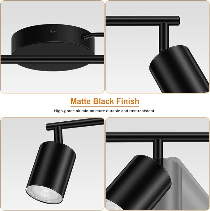 Plug in Track Lighting LED, Track Lighting Fixtures Ceiling, Black 6-Light Kitchen Light Kit, Plug in Wall Light with 14.8ft Power Cord, Rotatable Ceiling Spotlight for Bedroom(GU10 Socket, NO Bulb)