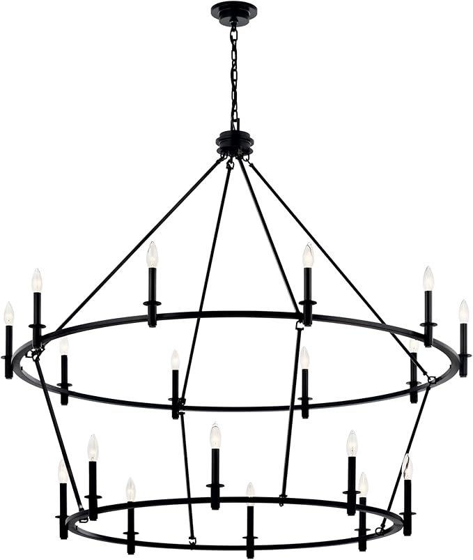 KICHLER Carrick 18-Light 2-Tier Chandelier, Updated Traditional Light in Black, Sloped Ceiling Compatible, for Grand Foyer or Great Room (49.75" x 54.25"), 52708BK
