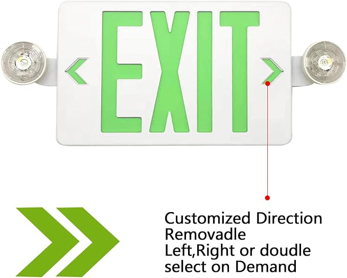 LED Exit Sign with Emergency Lights Dual LED Exit Light,Battery Backup | Two Bright LED Adjustable Heads Emergency Exit Lights, Hardwired Dual LED Combo Exit Lamp. ABS Fire Resistance UL Green