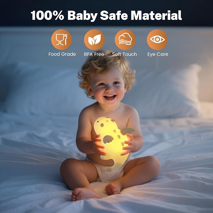 AVEKI Cream Dragon Night Light, Cute Baby Dragon Lamp Gifts for Kids, 10 Modes Adjustable Soft Silicone Baby Night Light for Nursery, Rechargeable Bedside Touch Lamp for Kids Room Bedroom