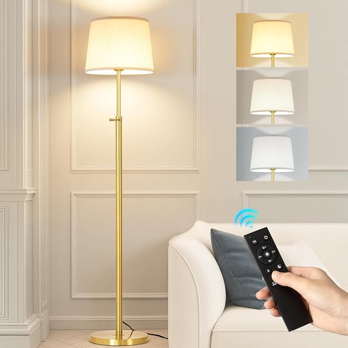 Floor Lamp Height Adjustable with Remote Control for Living Room Gold | Height adjustable 55" to 67" Gold Standing lamp Bright Dimmable 12W Bulb with Remote for living room bedroom corner