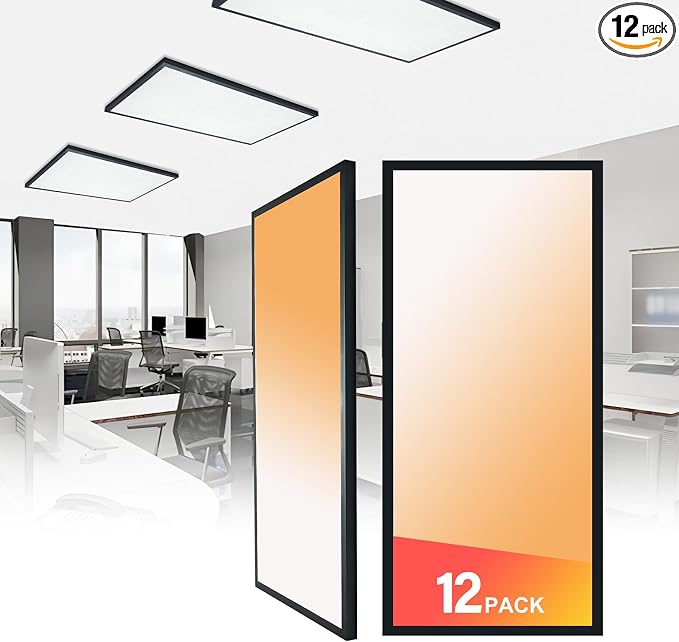 12-Pack Black 2x4 LED Surface Mount Panel Light 0-10V Dimmable | 100-277V, 5000K-4000K-3000K & 30W-40W-50W Switchable, with Direct Ceiling Mount Bracket, ETL Listed