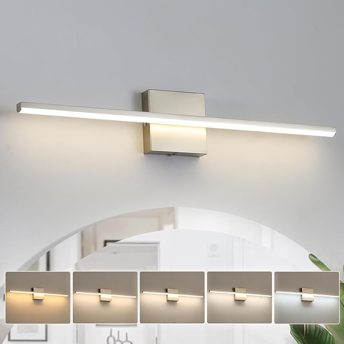 Modern Bathroom Vanity Light 24 Inch, 18W Brushed Nickel Bathroom Light Fixture Over Mirror, Dimmable 5CCT LED Wall Sconce Lighting for Restr