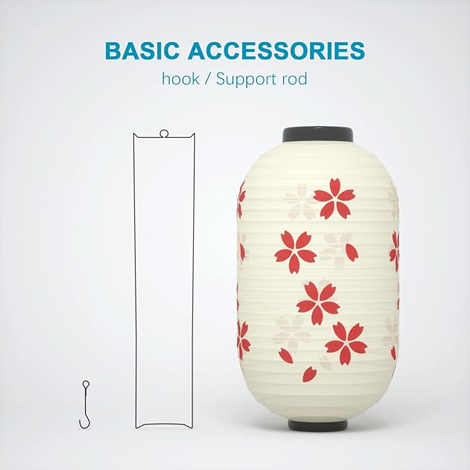 Traditional Japanese Style Beige White Silk Cherry Blossom Lantern 8 x 14 Inch, ZUEXT Set of 4 Waterproof Indoor Outdoor Festival Theme Birthday Party Home Yard Lanterns Japanese Eateries Decor