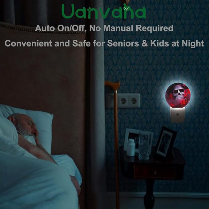 Red Plug-in Nightlight Spider Skull Decorative Night Light Auto Sensor Energy Efficient Dusk to Dawn LED Lighting Home Decor